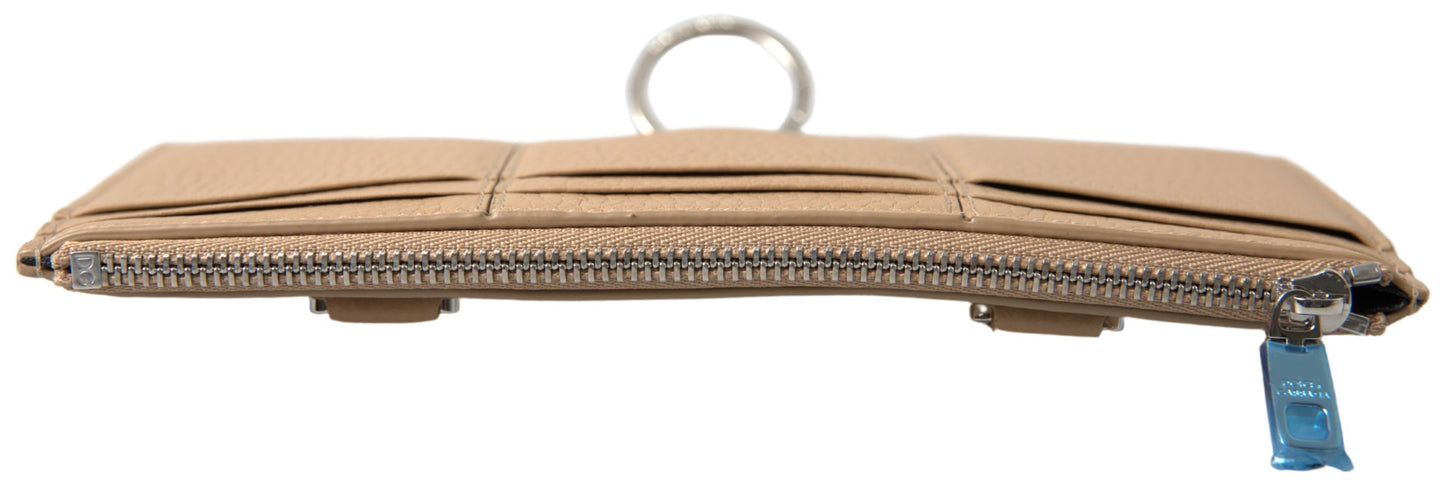 Dolce &amp; Gabbana Portefeuille à bandoulière en cuir beige avec porte-cartes