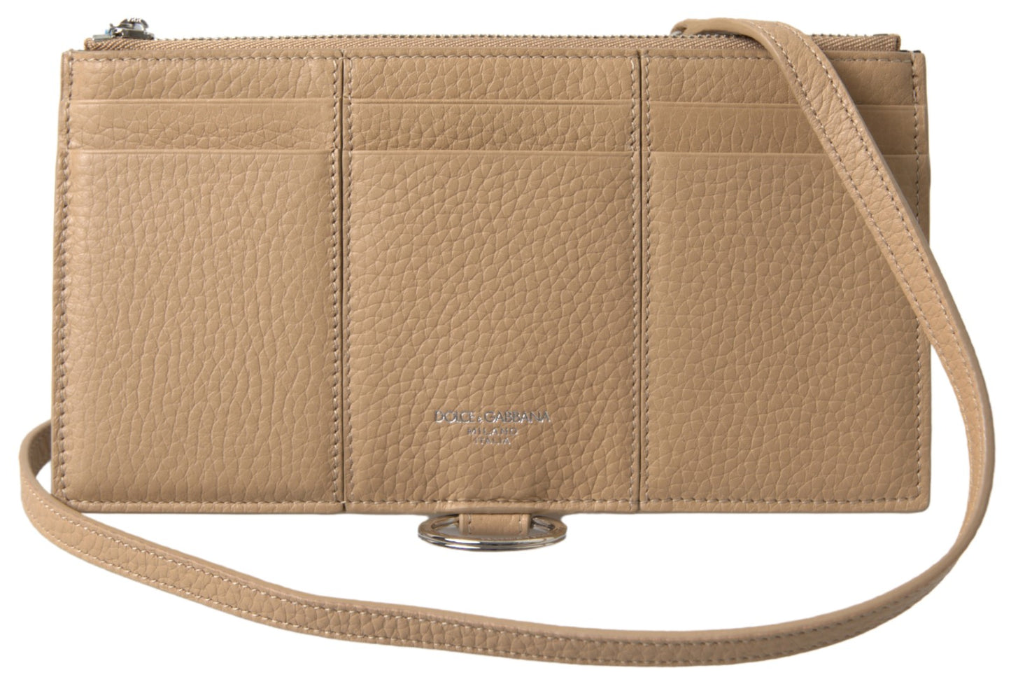 Dolce &amp; Gabbana Beige Leder-Schulter-Kartenhalter-Schultergurt-Geldbörse