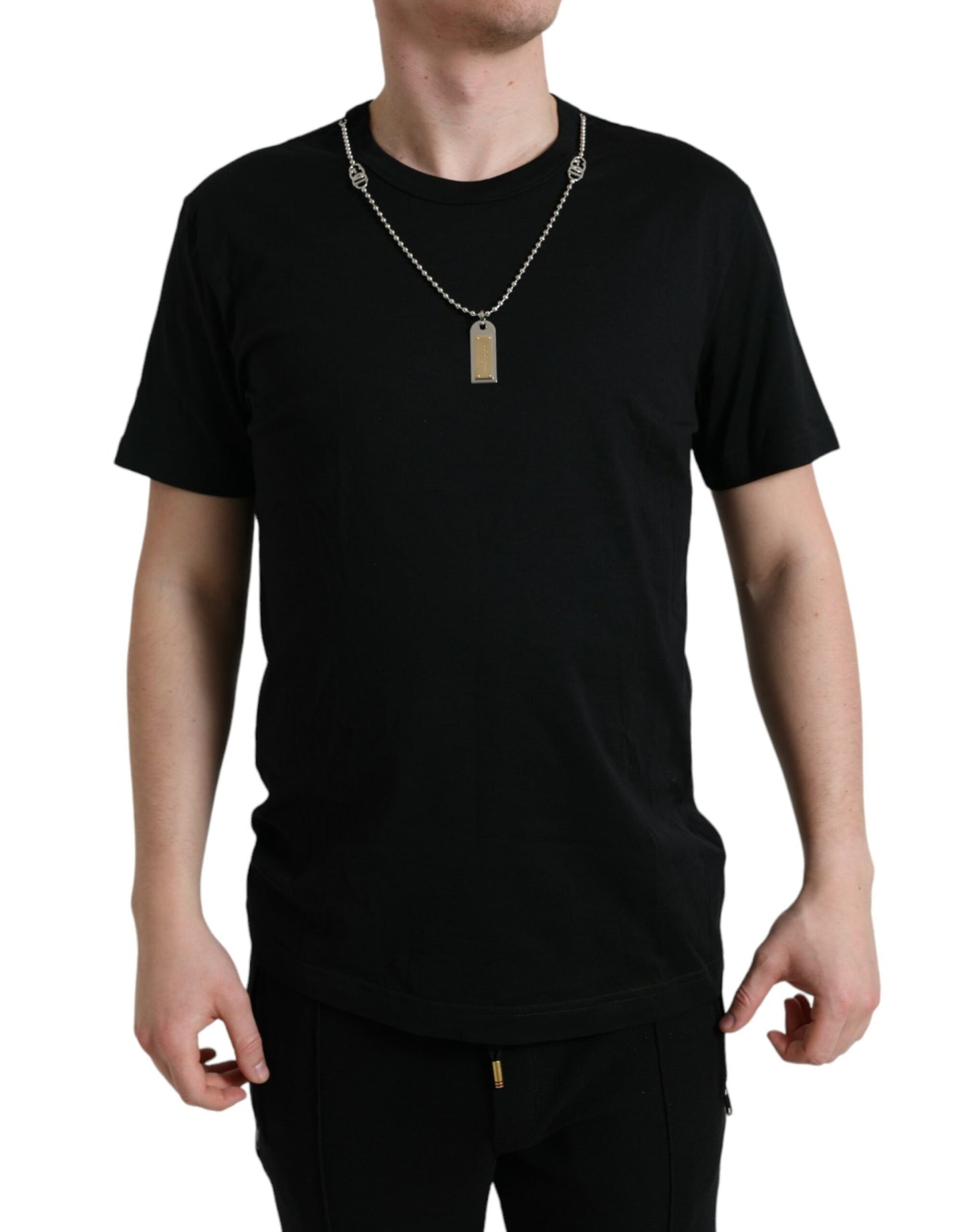 Dolce &amp; Gabbana T-shirt à col rond en coton noir Dog Tag