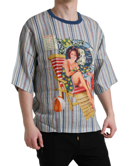 Mehrfarbiges Leinen-T-Shirt mit Agosto-Print von Dolce &amp; Gabbana