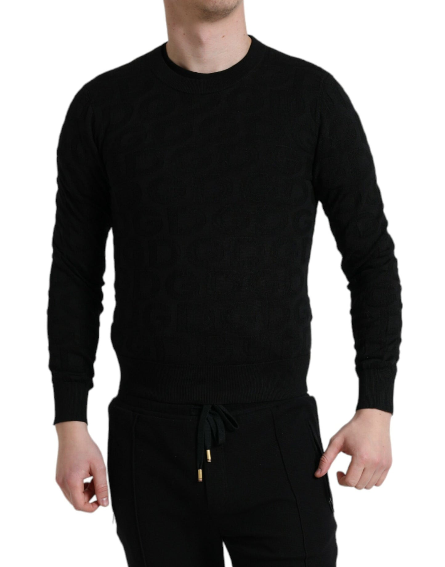 Dolce &amp; Gabbana Pull ras du cou en soie noire pour hommes