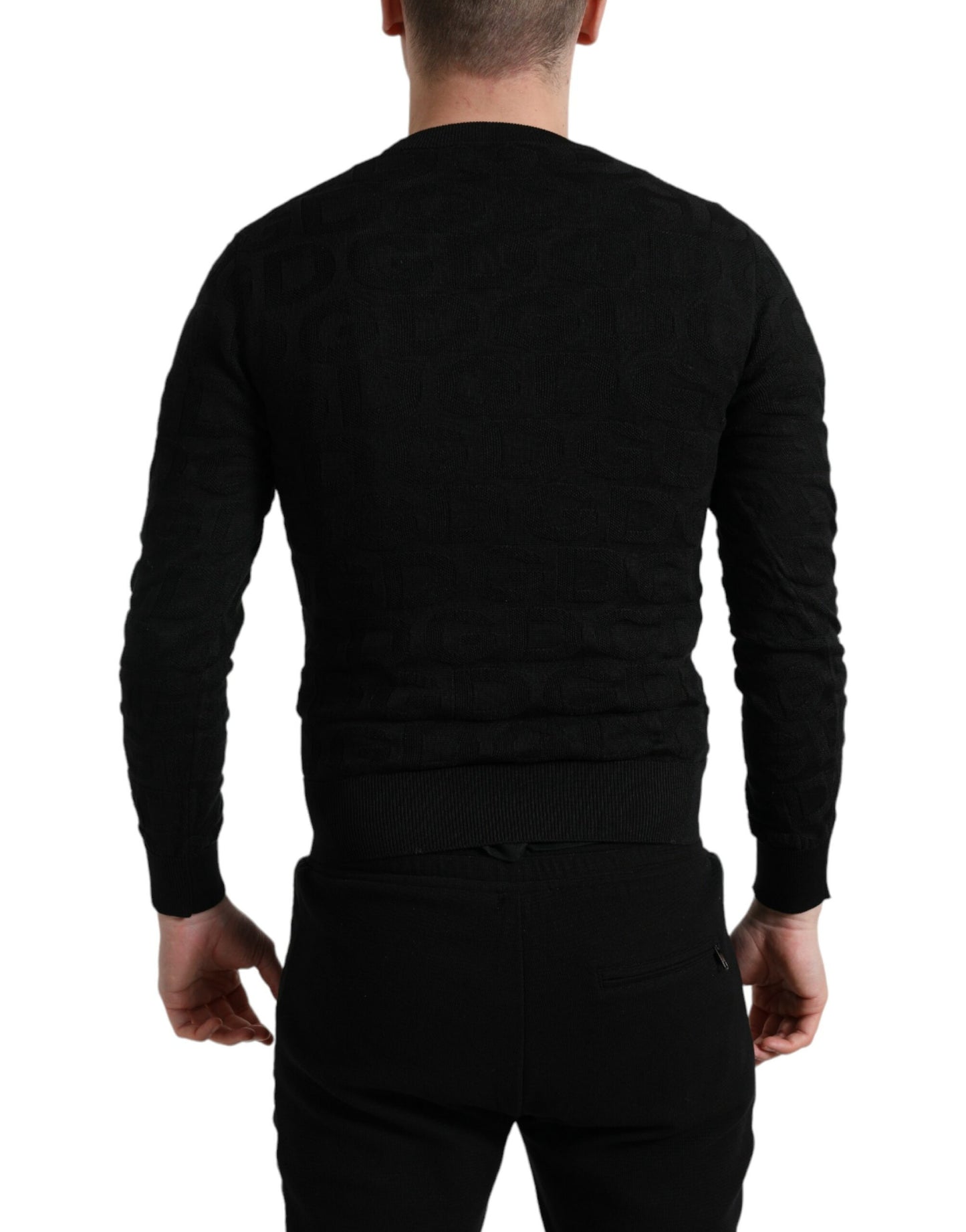 Dolce &amp; Gabbana Pull ras du cou en soie noire pour hommes