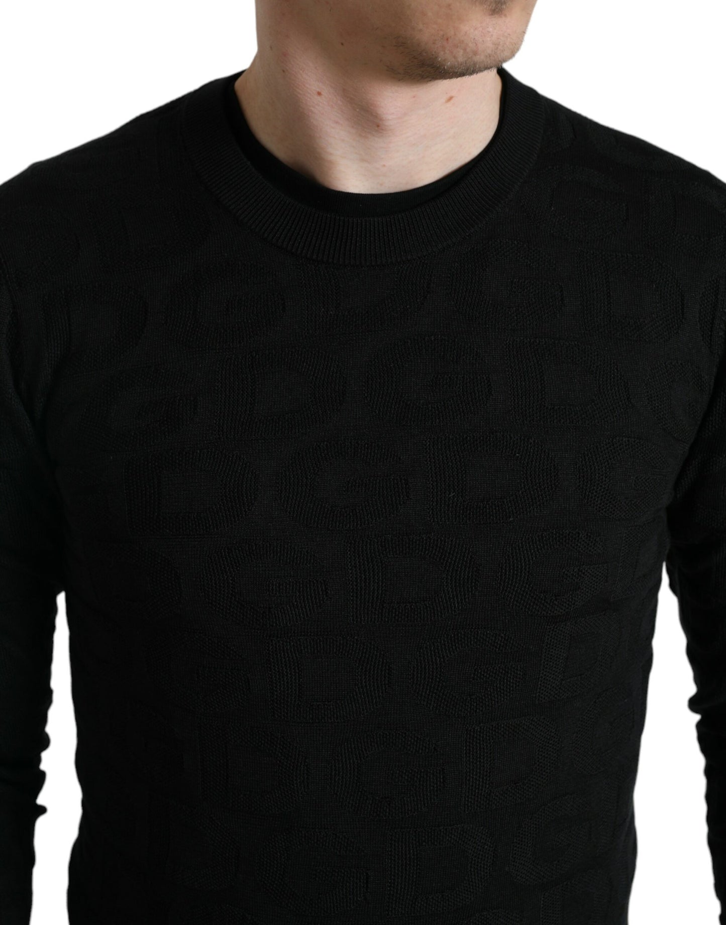 Dolce &amp; Gabbana Pull ras du cou en soie noire pour hommes