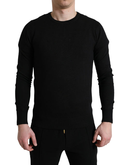 Dolce &amp; Gabbana Herrenpullover aus schwarzer Baumwolle mit Rundhalsausschnitt