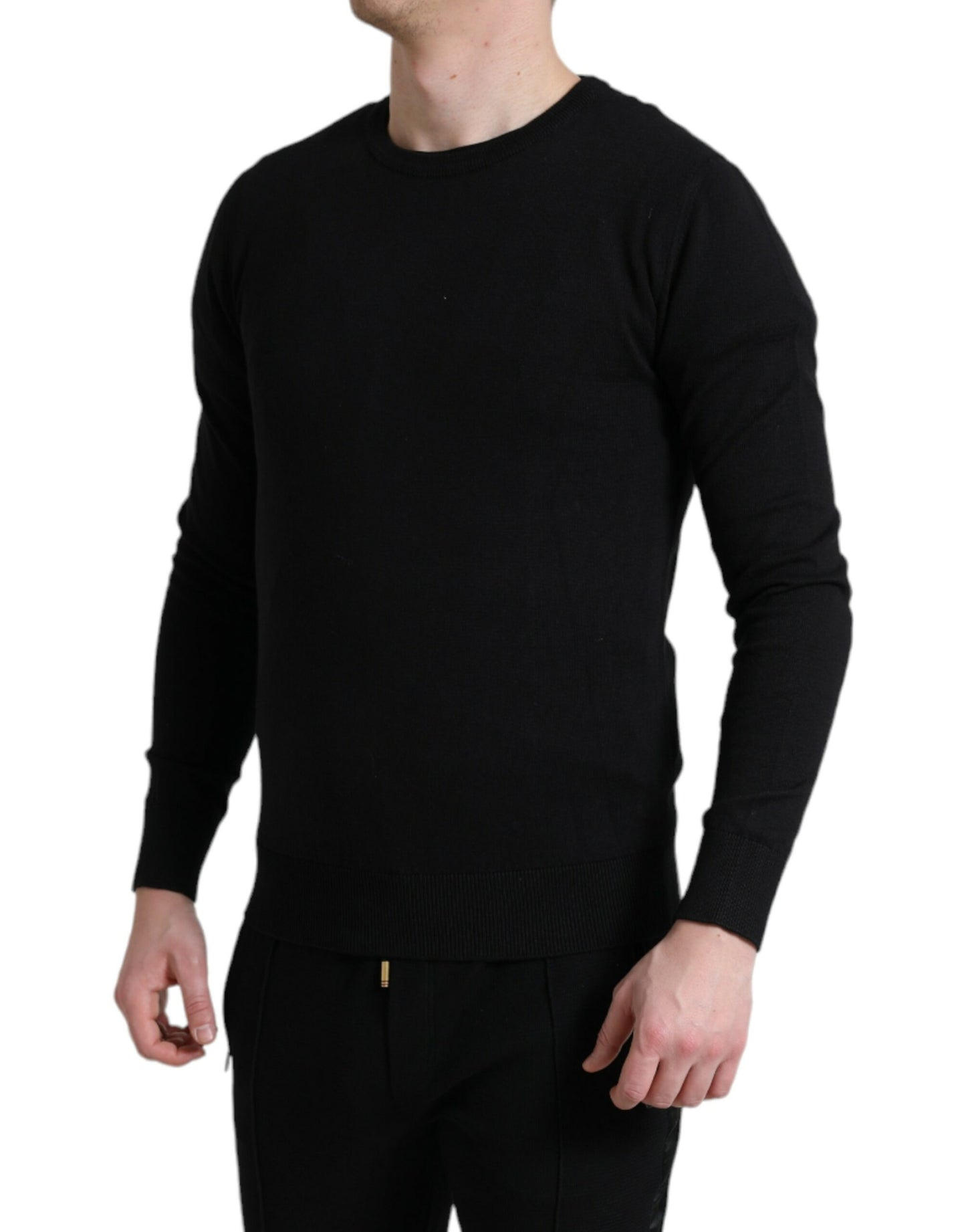 Dolce &amp; Gabbana Pull à col rond en coton noir pour hommes