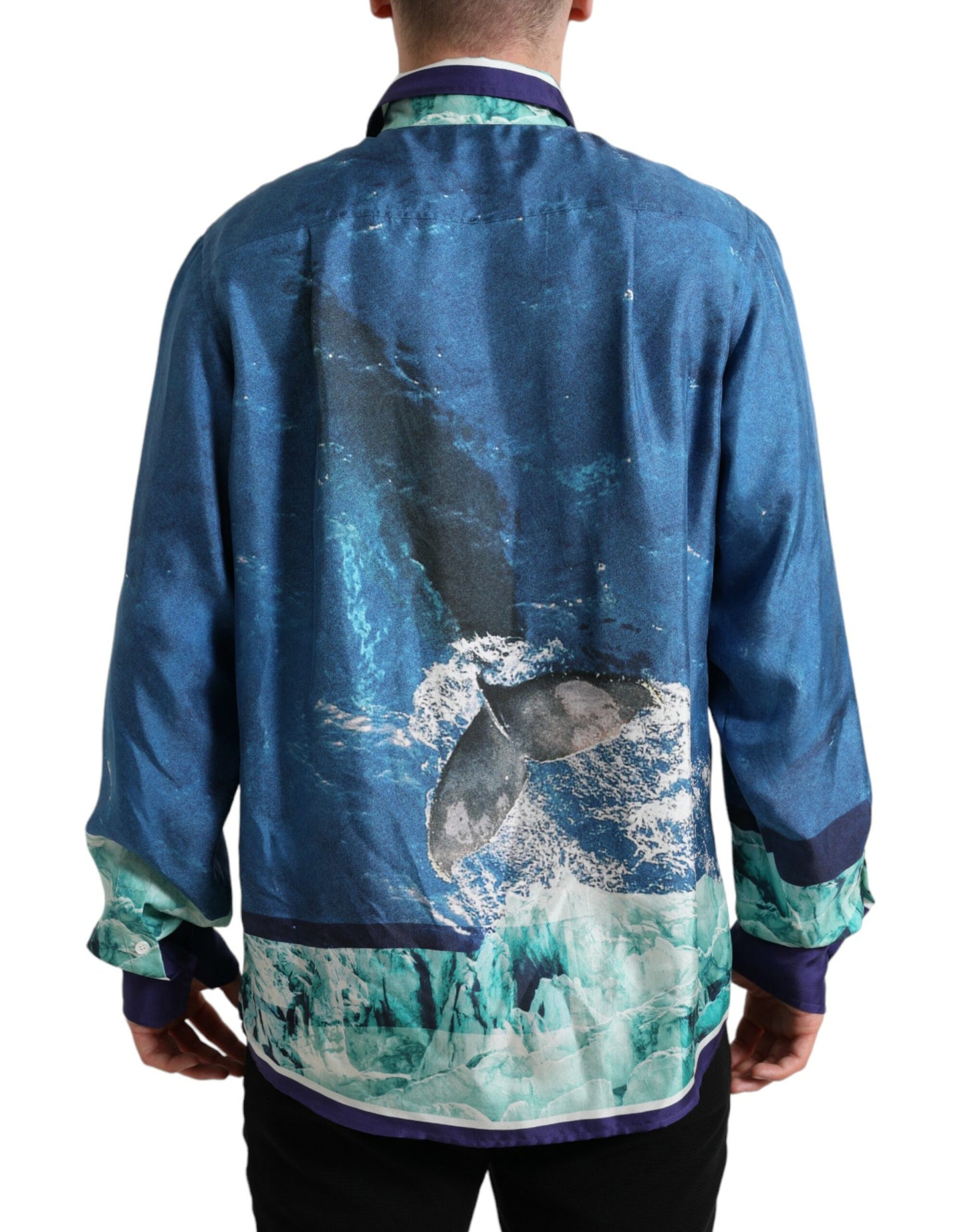 Dolce &amp; Gabbana Blue Ocean Print Seidenkragen-Button-Down-Hemd