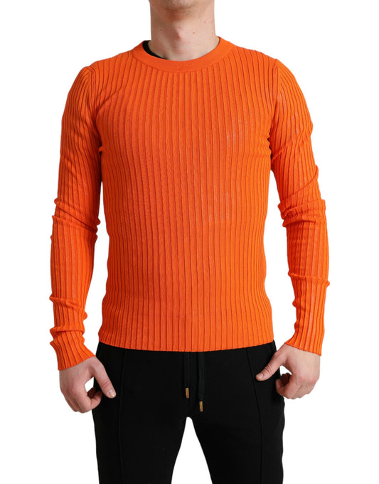 Dolce &amp; Gabbana Orange gestrickter Herrenpullover mit Rundhalsausschnitt