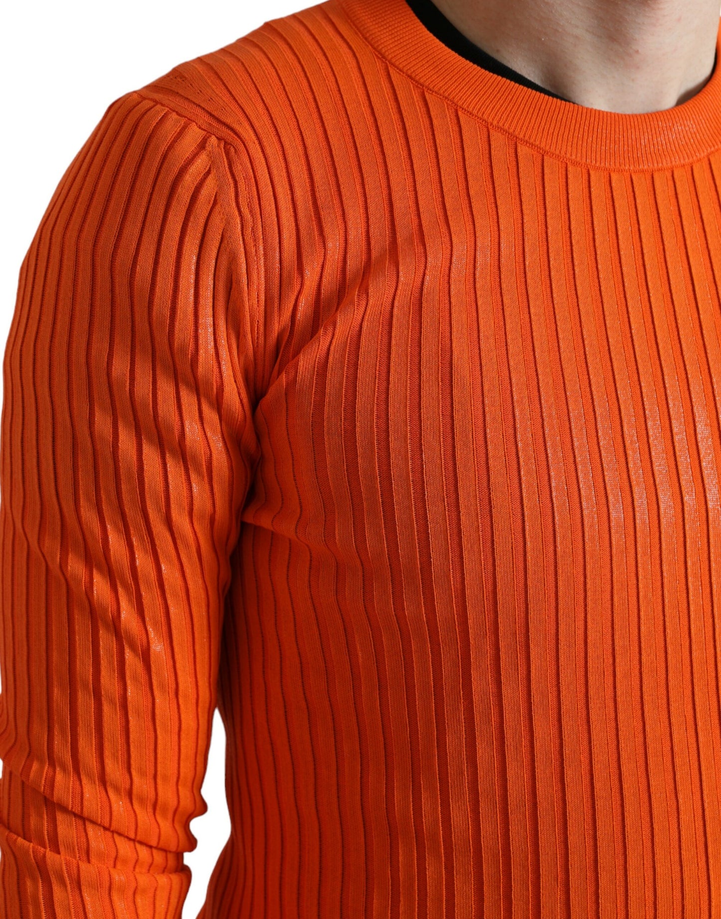 Dolce &amp; Gabbana Orange gestrickter Herrenpullover mit Rundhalsausschnitt