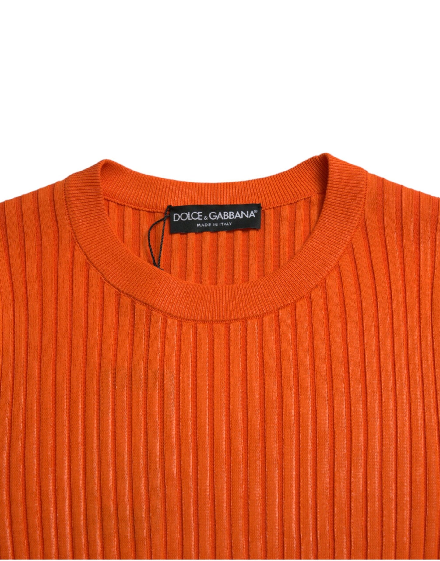 Dolce &amp; Gabbana Orange gestrickter Herrenpullover mit Rundhalsausschnitt