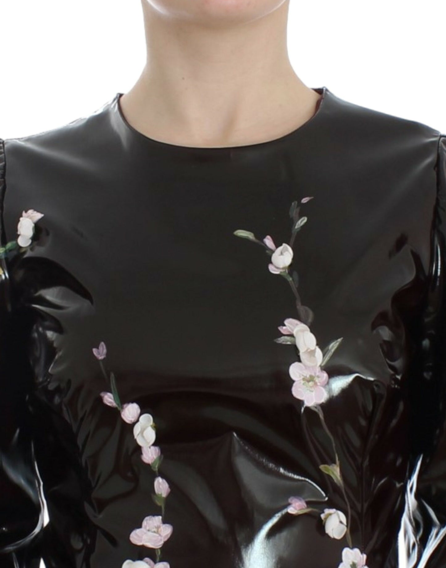 Dolce &amp; Gabbana Robe fourreau fleurie noire à manches 3/4