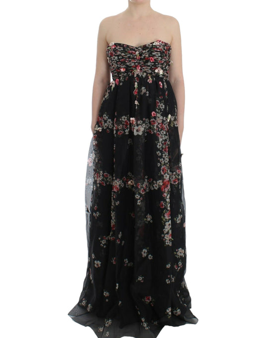 Robe de défilé en soie noire à imprimé floral Dolce &amp; Gabbana Masterpiece