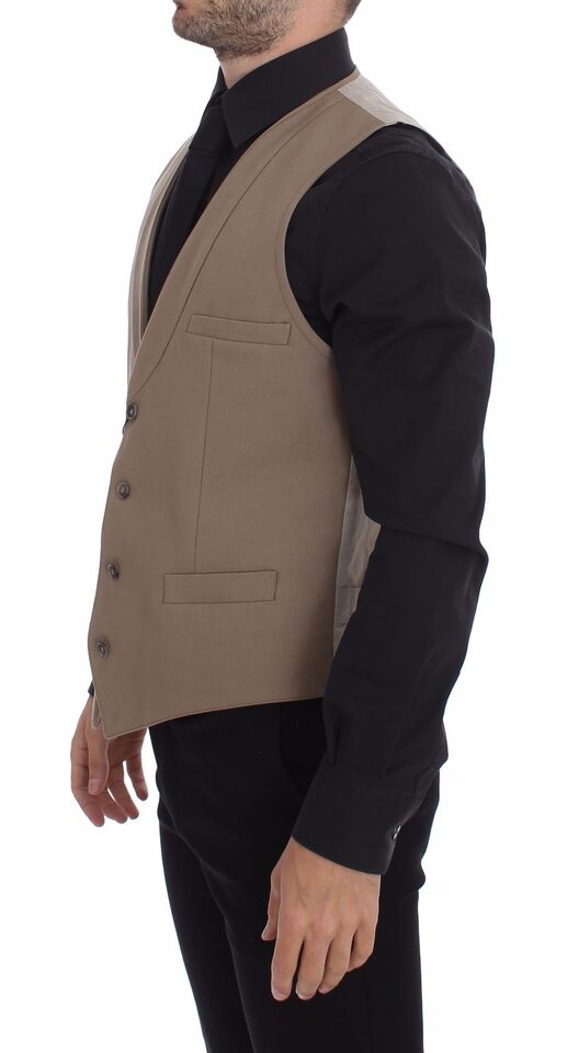 Dolce &amp; Gabbana Gilet habillé en coton beige coupe slim boutonnée sur le devant