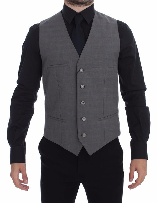 Dolce &amp; Gabbana Gilet habillé coupe slim en coton gris boutonné sur le devant