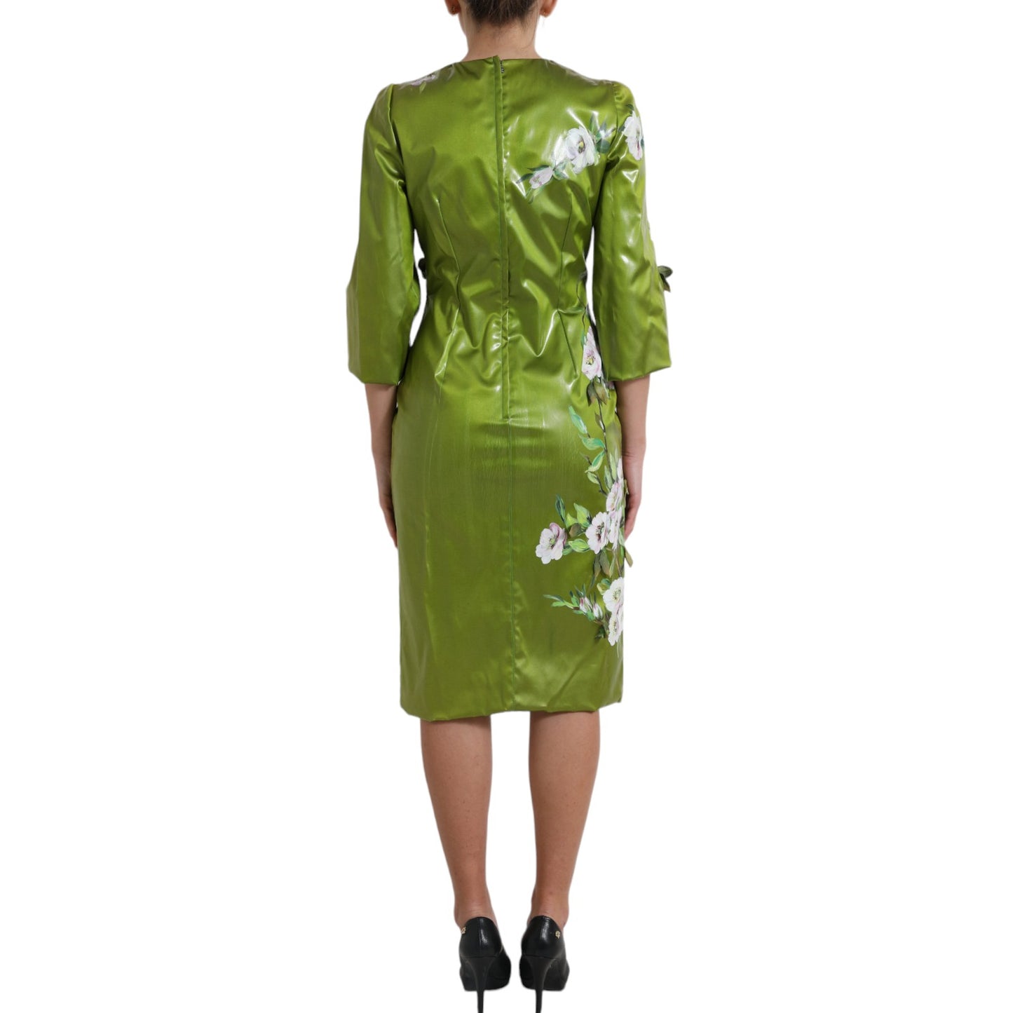 Dolce &amp; Gabbana Robe fourreau mi-longue verte à ornements floraux