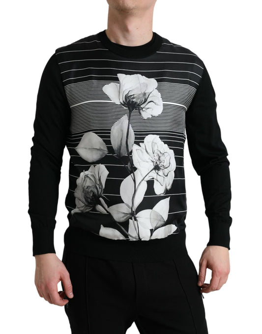 Dolce &amp; Gabbana Pull en laine et soie à imprimé floral noir