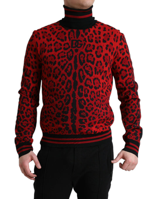 Dolce &amp; Gabbana Pull à col roulé rouge à imprimé léopard