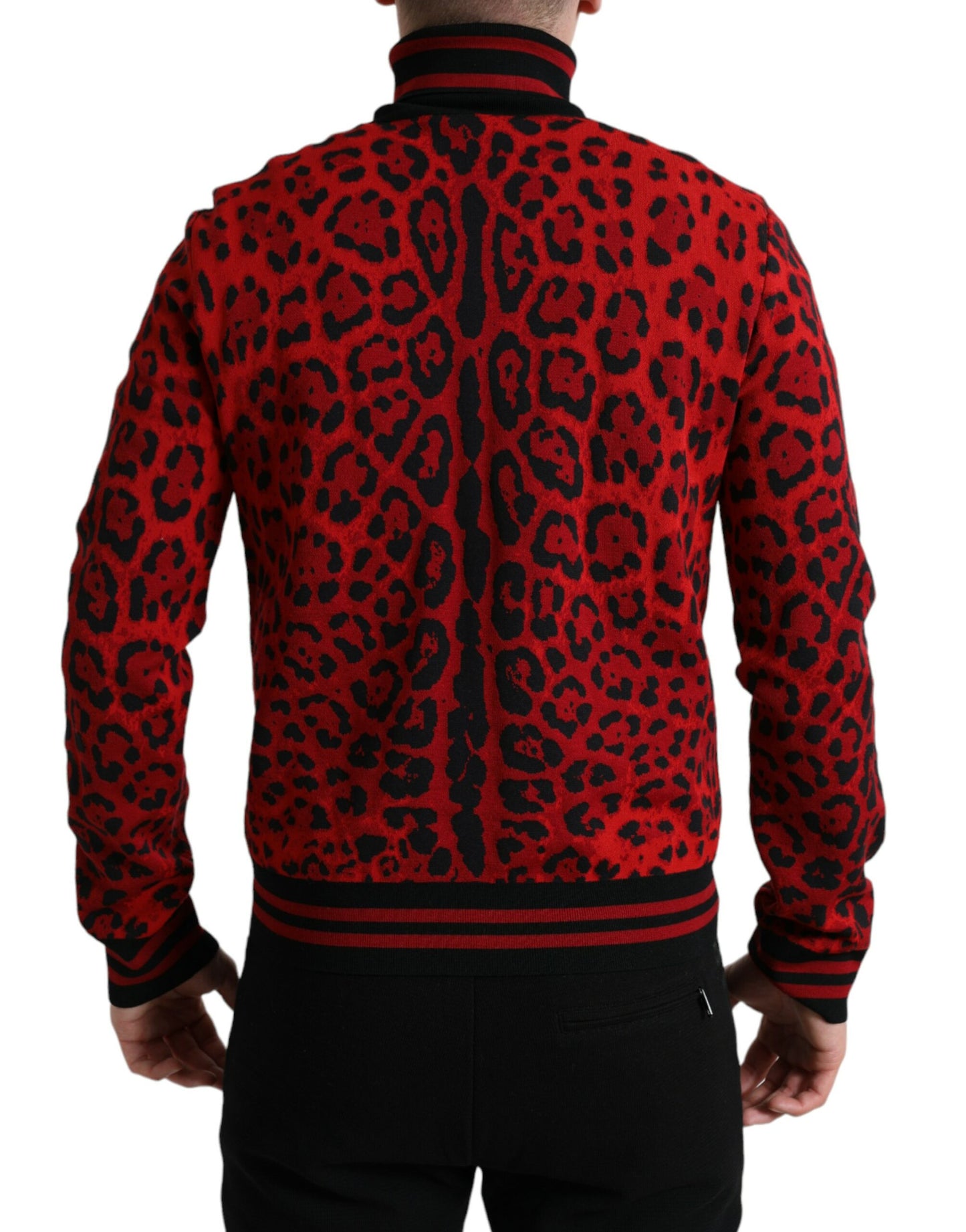 Dolce &amp; Gabbana Pull à col roulé rouge à imprimé léopard