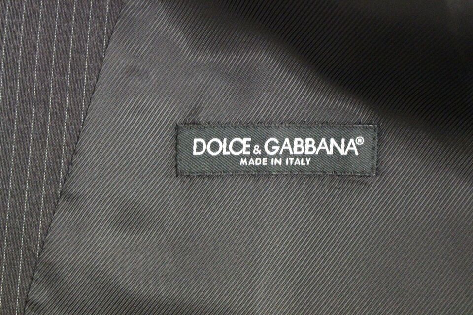 Dolce &amp; Gabbana Grau gestreifte einreihige Wollweste