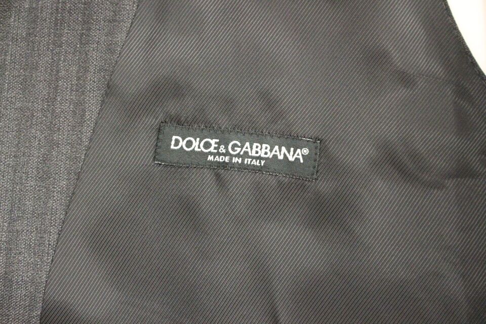 Dolce &amp; Gabbana Grau gestreifte einreihige Wollweste