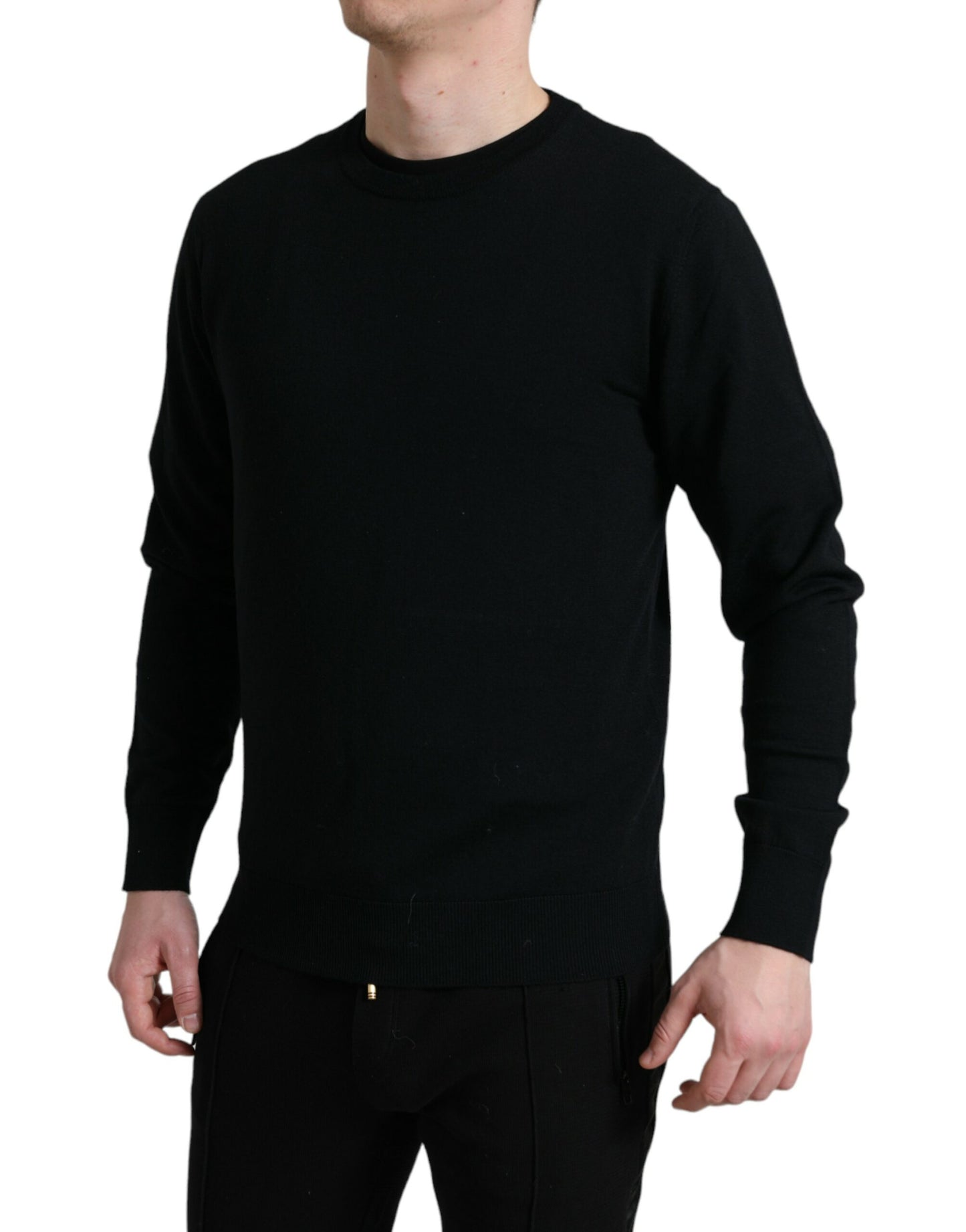 Dolce &amp; Gabbana Schwarzer Wollpullover mit Rundhalsausschnitt