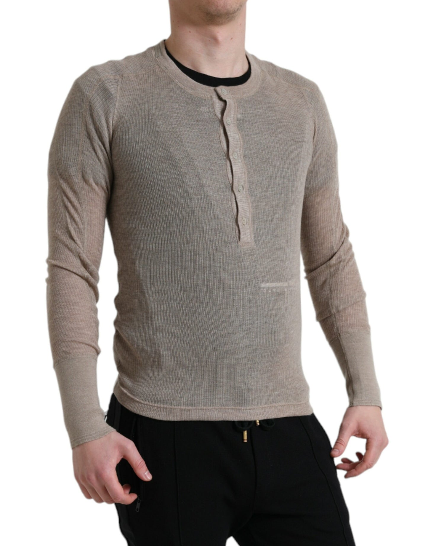 Dolce &amp; Gabbana Henley Pull Pull en cachemire beige