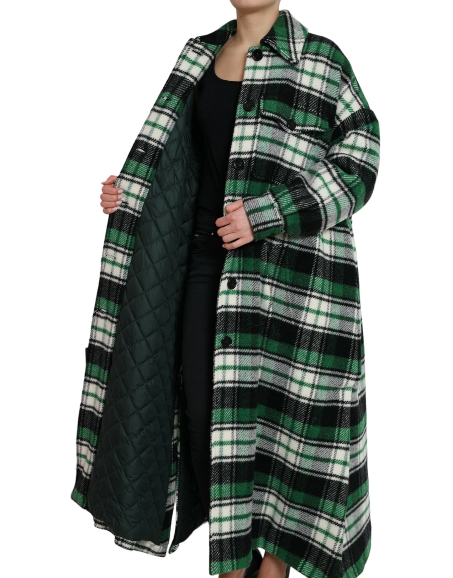 Dolce & Gabbana Elegant Green Plaid Long Coat