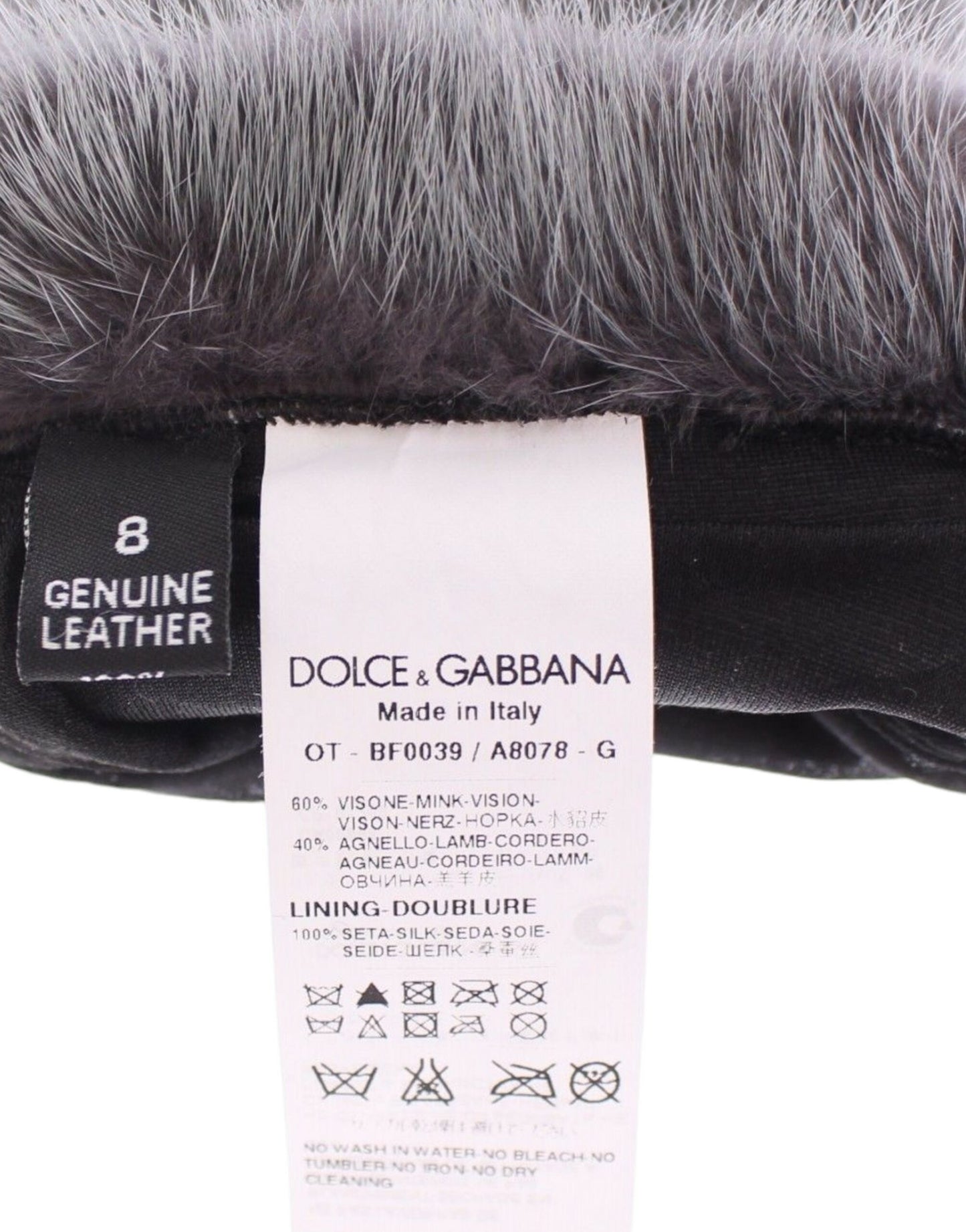 Gants en cuir suédé et daim d'agneau en fourrure de vison gris Dolce &amp; Gabbana