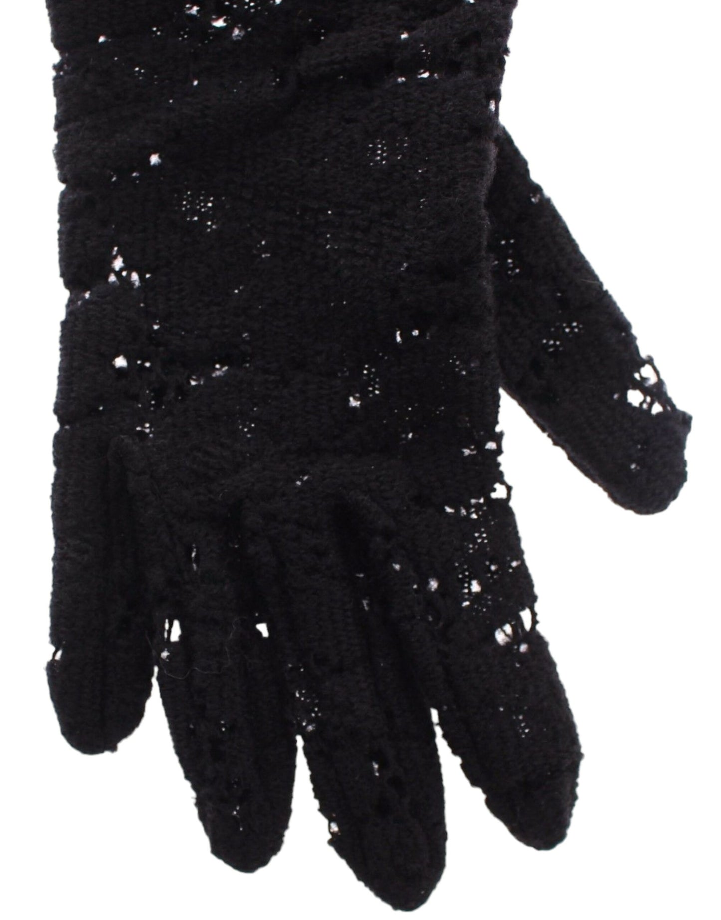 Dolce &amp; Gabbana Gants de coude en laine d'agneau et fourrure noire en dentelle