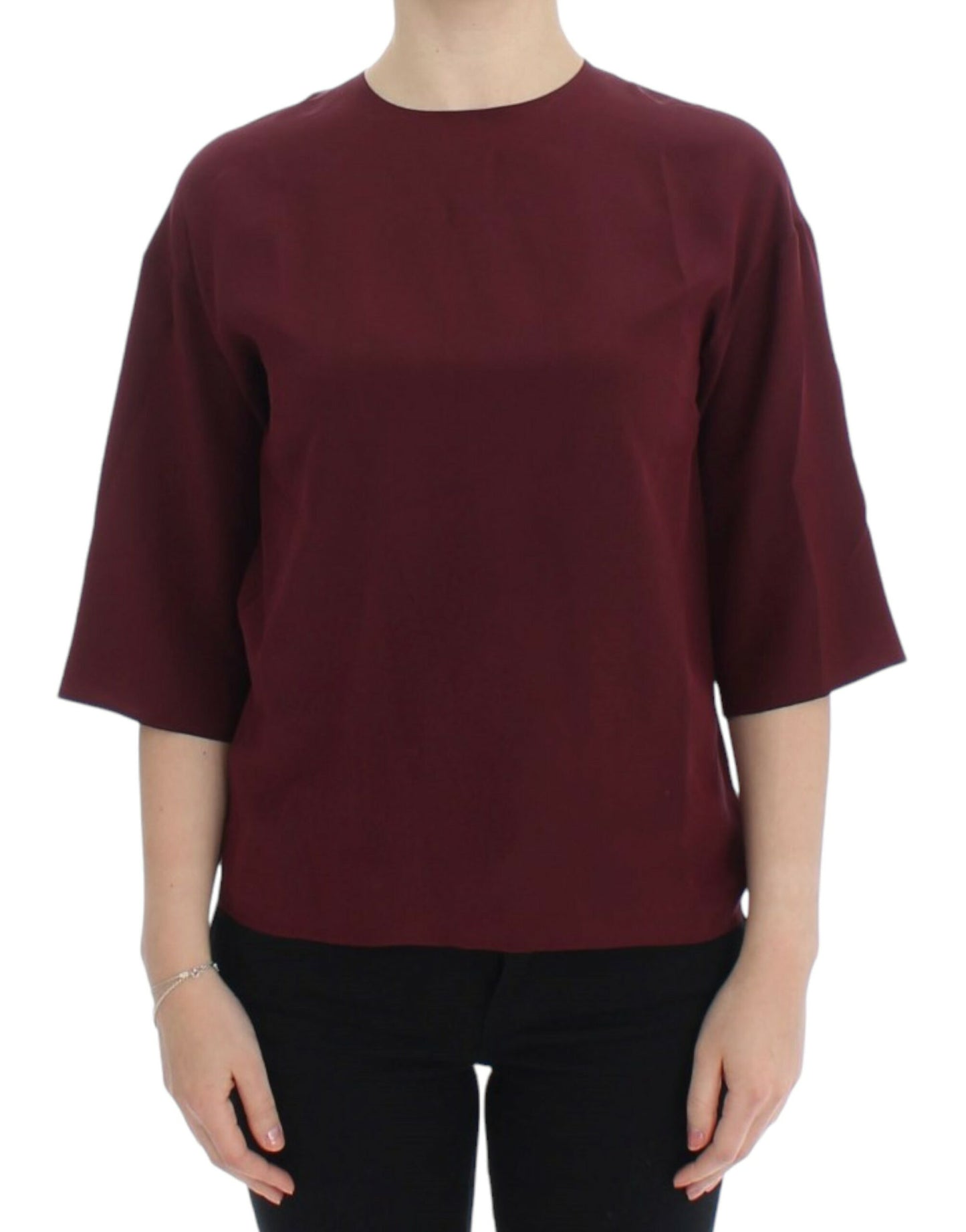 Dolce &amp; Gabbana Blouse en soie rouge à manches 3/4