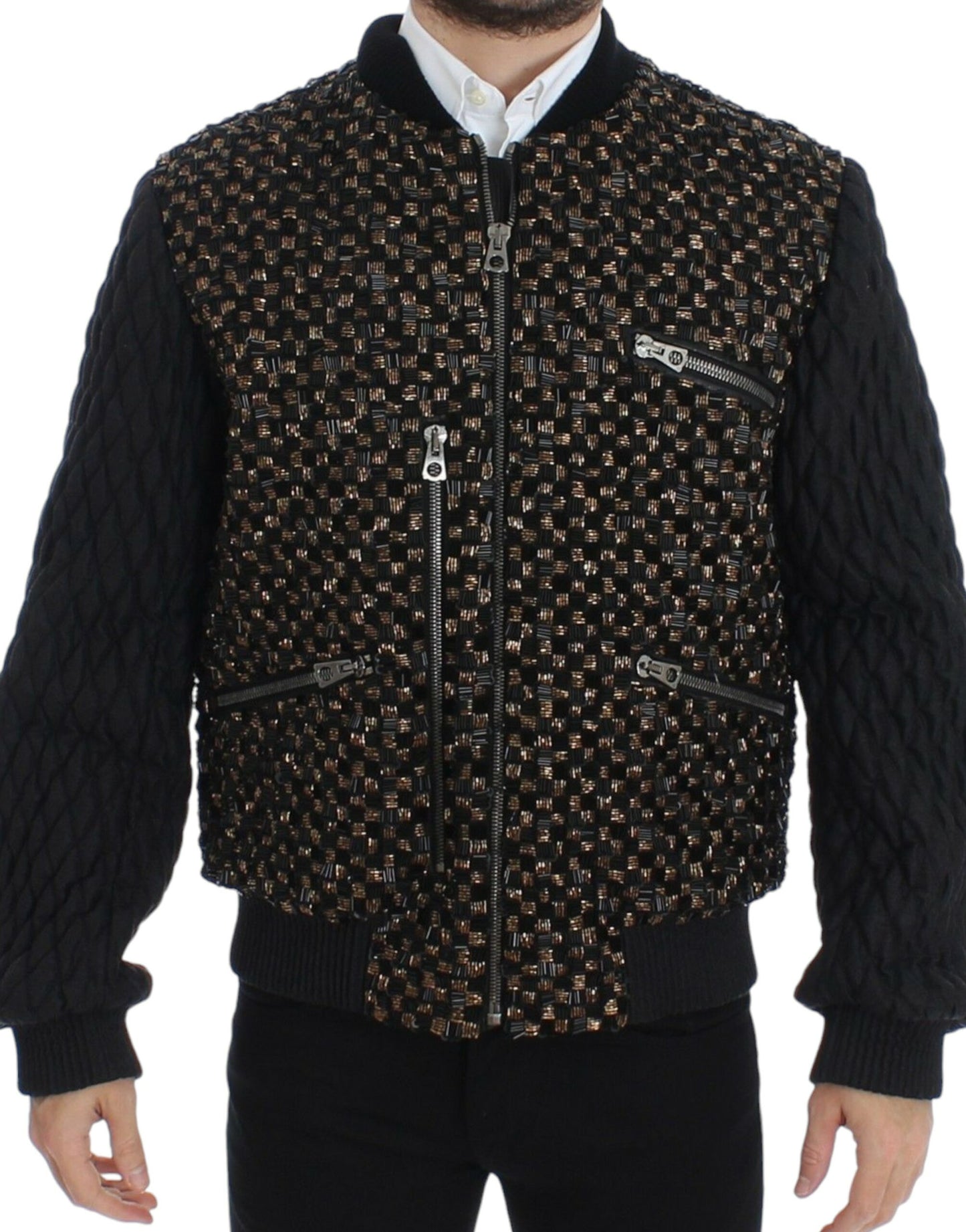 Dolce &amp; Gabbana Veste en cuir de chèvre pailletée noire