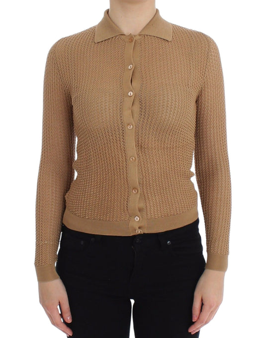 Dolce &amp; Gabbana Pull cardigan polo en coton tricoté beige