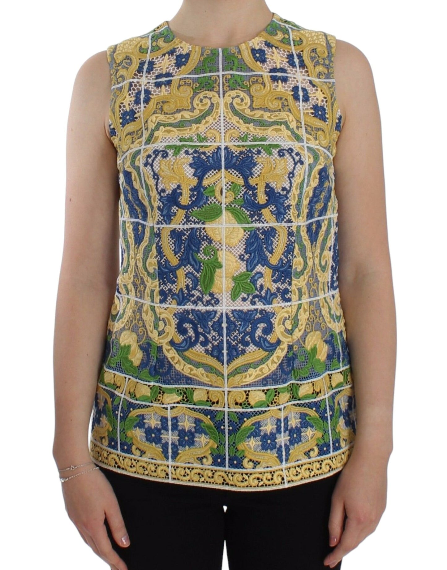 Dolce & Gabbana Majolica Embroidered Sleeveless Elegance