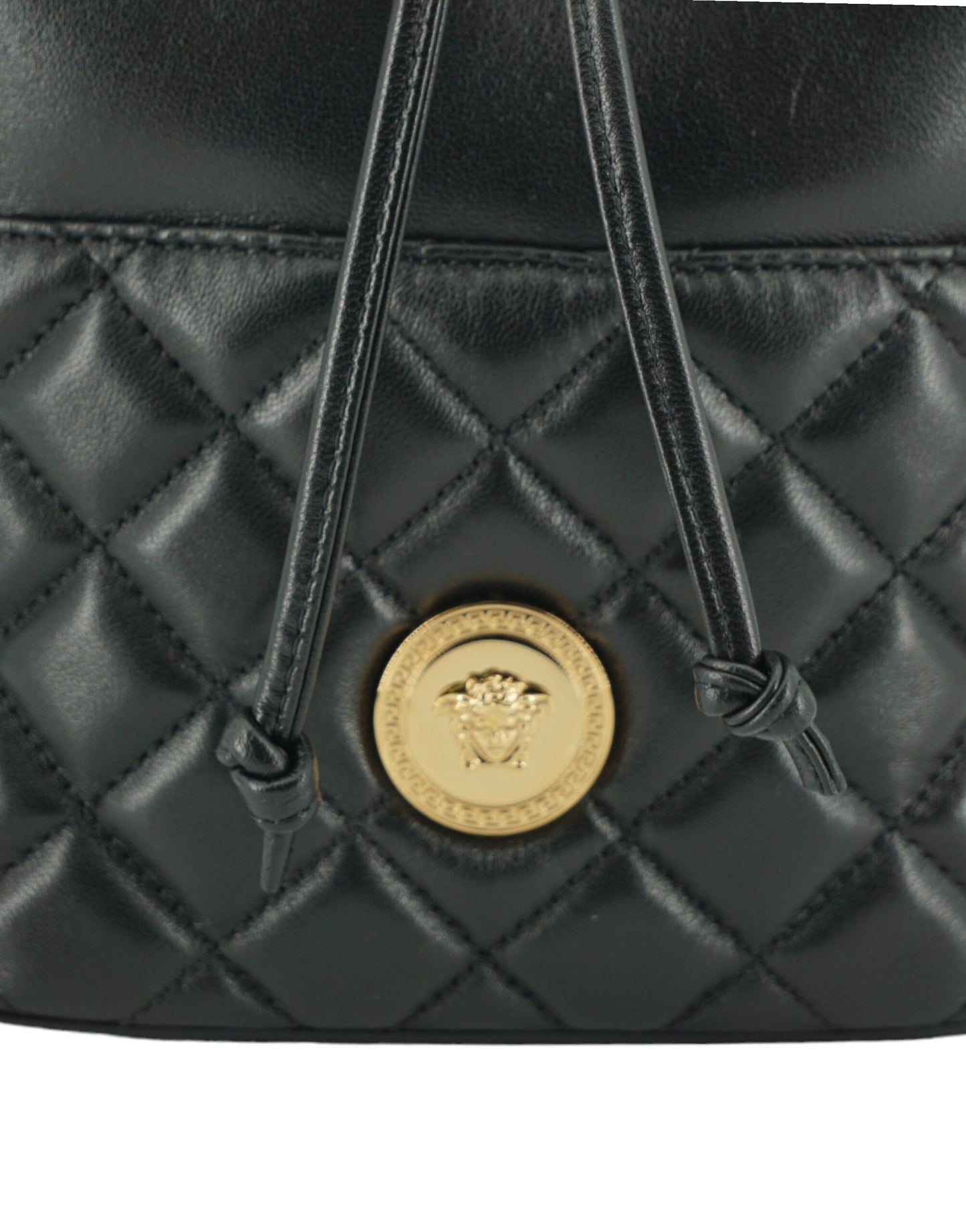 Versace Elegant Black Leather Bucket Shoulder Bag