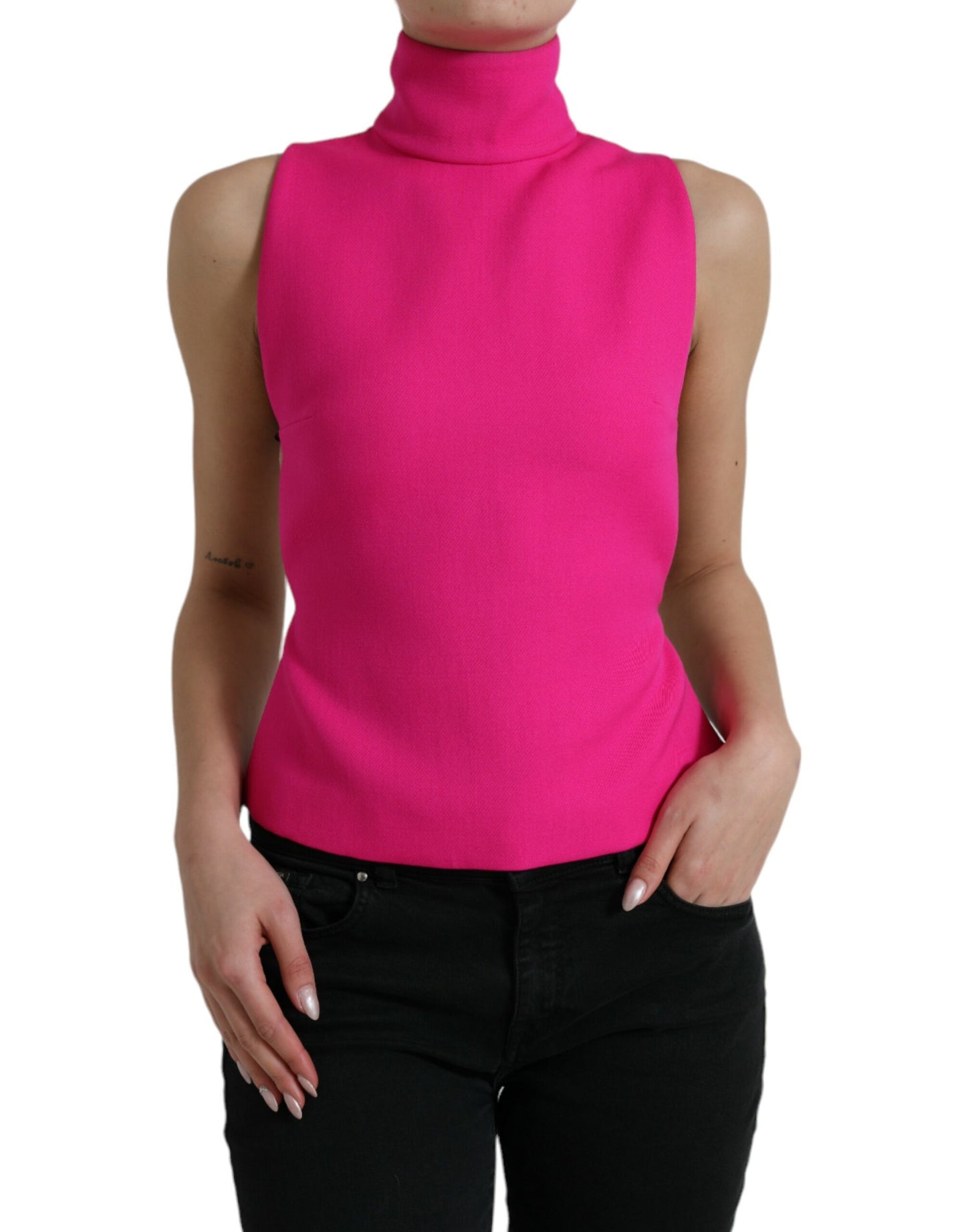 Dolce & Gabbana Elegant Pink Turtleneck Sleeveless Wool Top