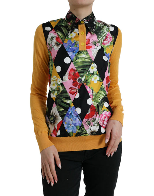 Dolce & Gabbana Elegant Patchwork Henley Silk Blend Sweater