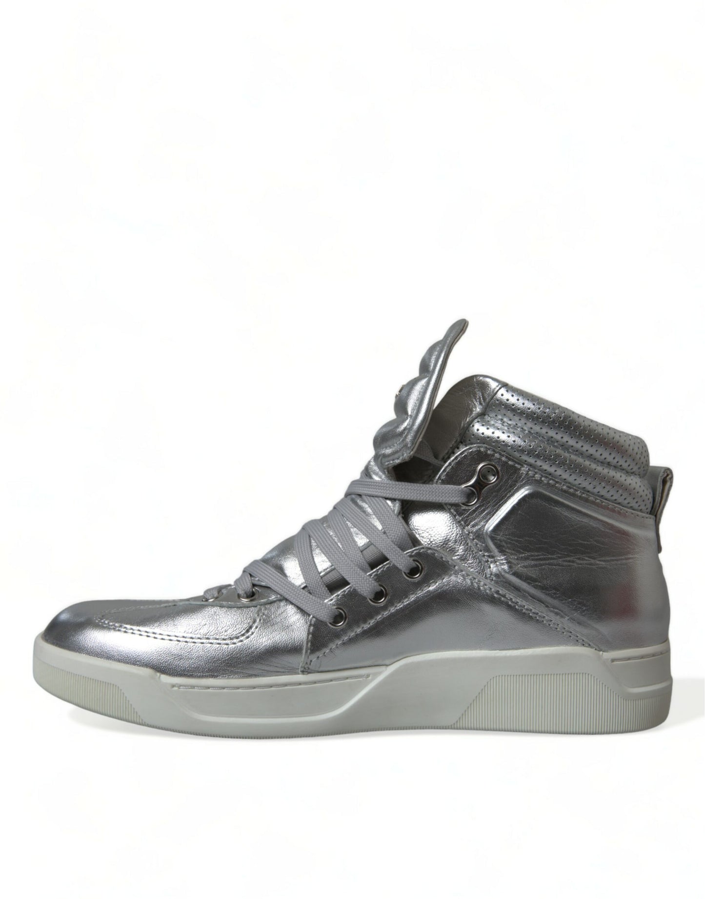 Dolce & Gabbana Silver Leather High-Top Sneakers