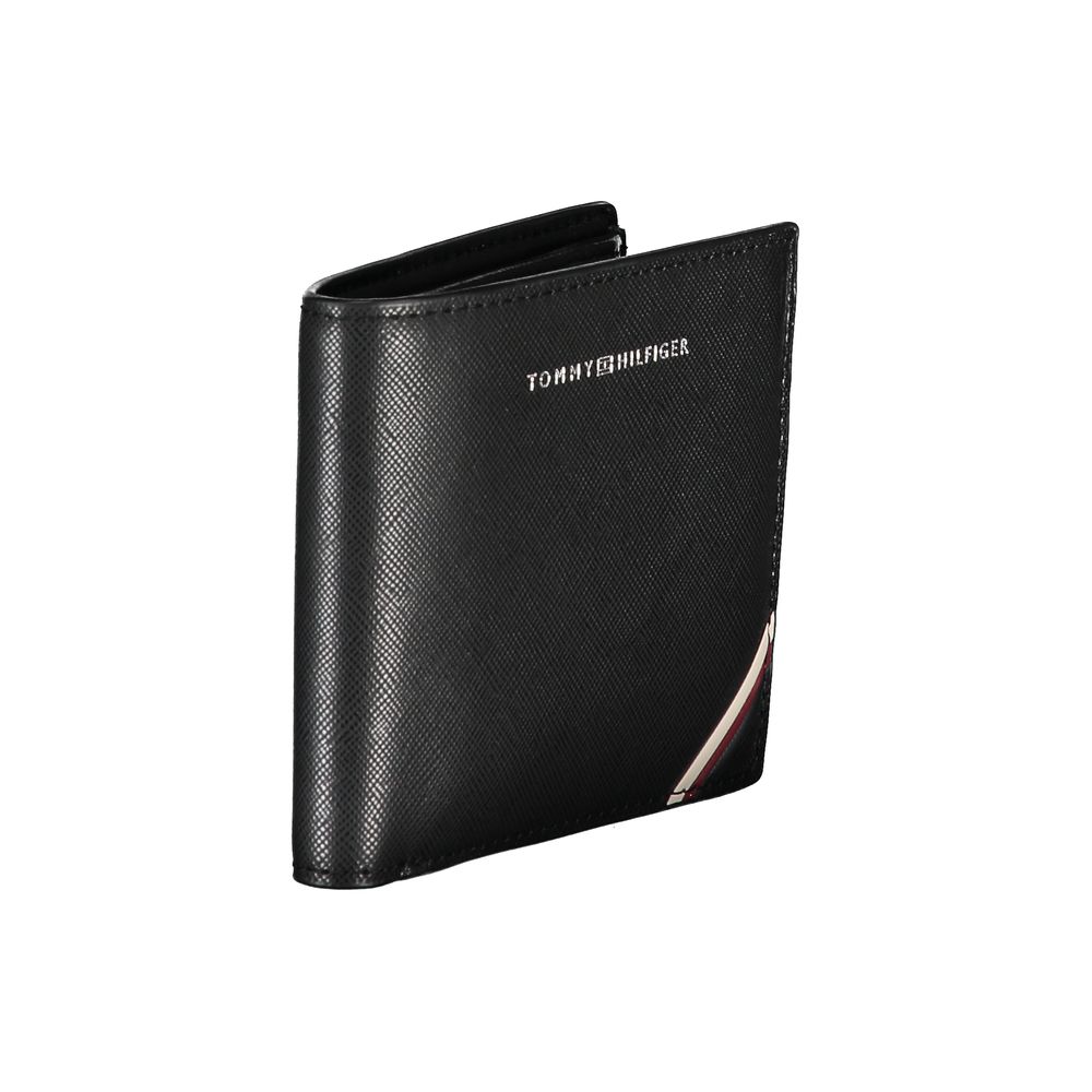 Tommy Hilfiger Elegant Black Leather Wallet with Contrast Details