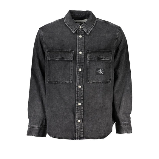 Calvin Klein Elegant Black Denim Shirt with Sophisticated Details