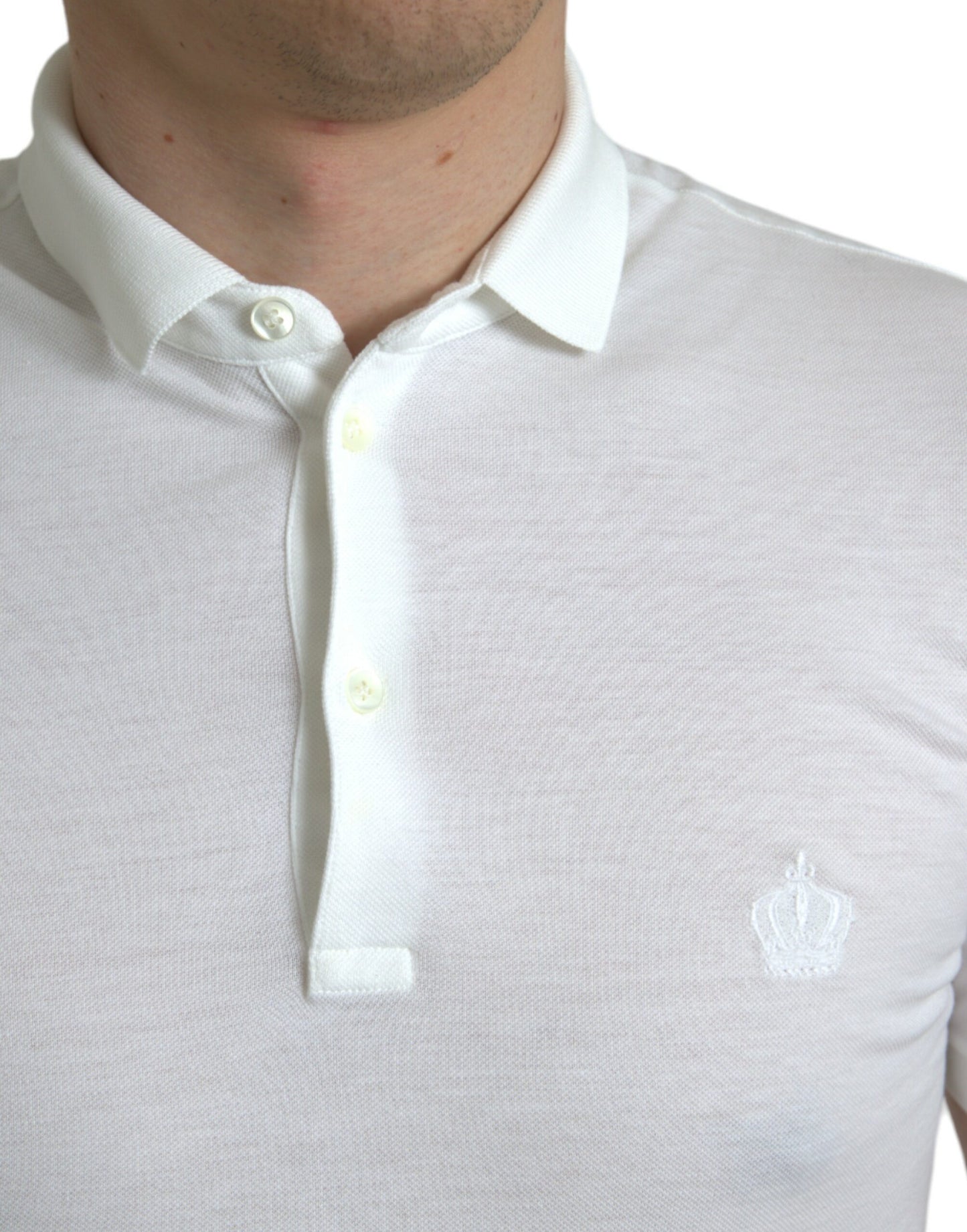 Dolce & Gabbana Crown Embroidered White Cotton Polo