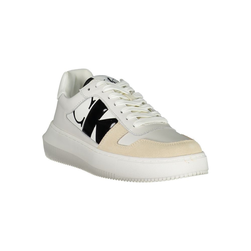 Calvin Klein Elegant White Lace-Up Sneakers with Contrast Detail