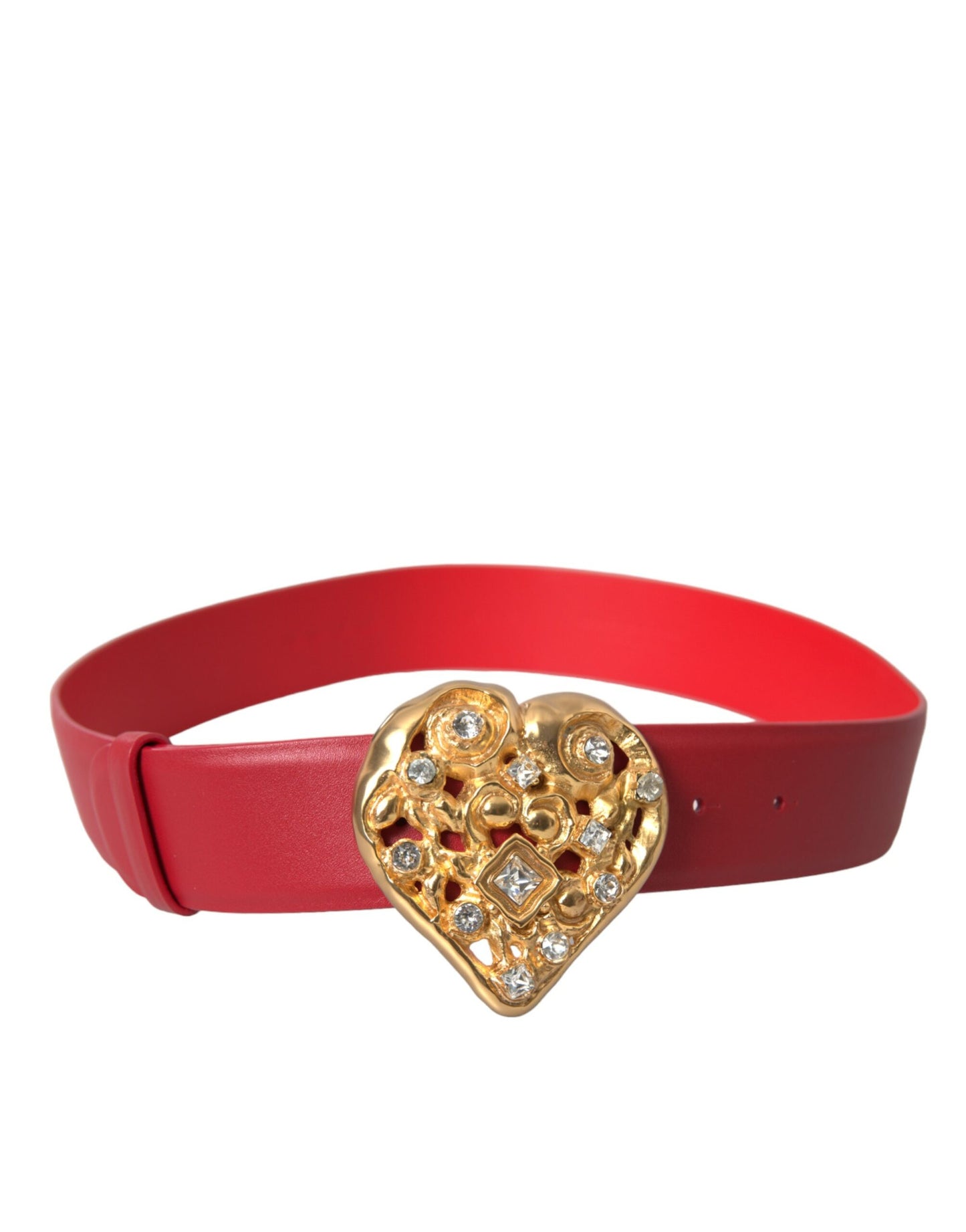 Dolce & Gabbana Red Leather Gold Heart Metal Buckle Belt