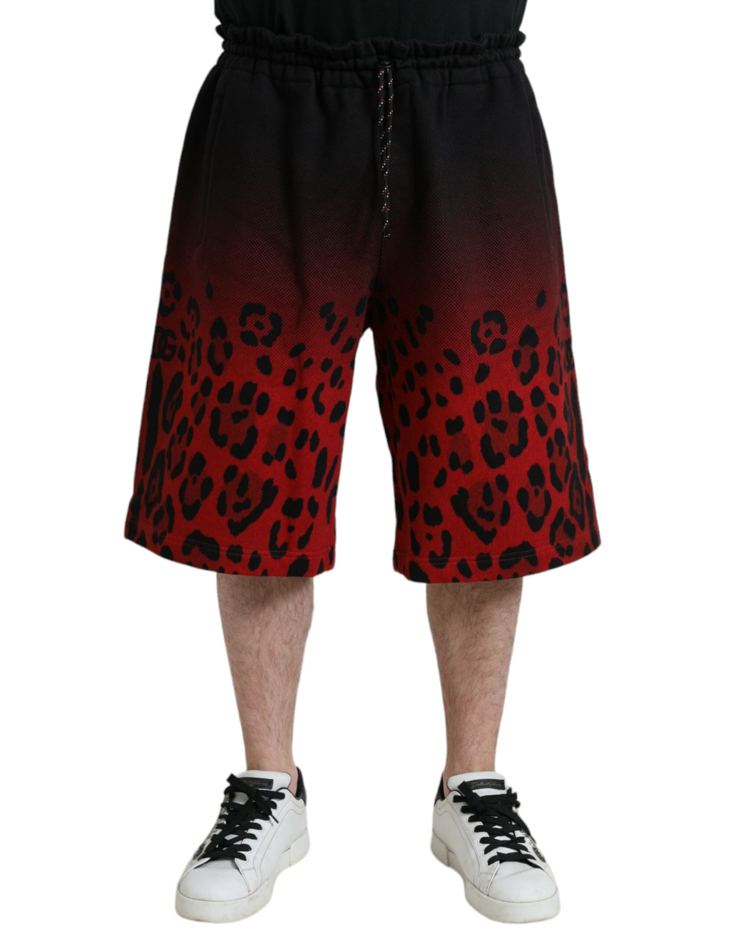 Dolce & Gabbana Red Leopard Print Cotton Bermuda Shorts