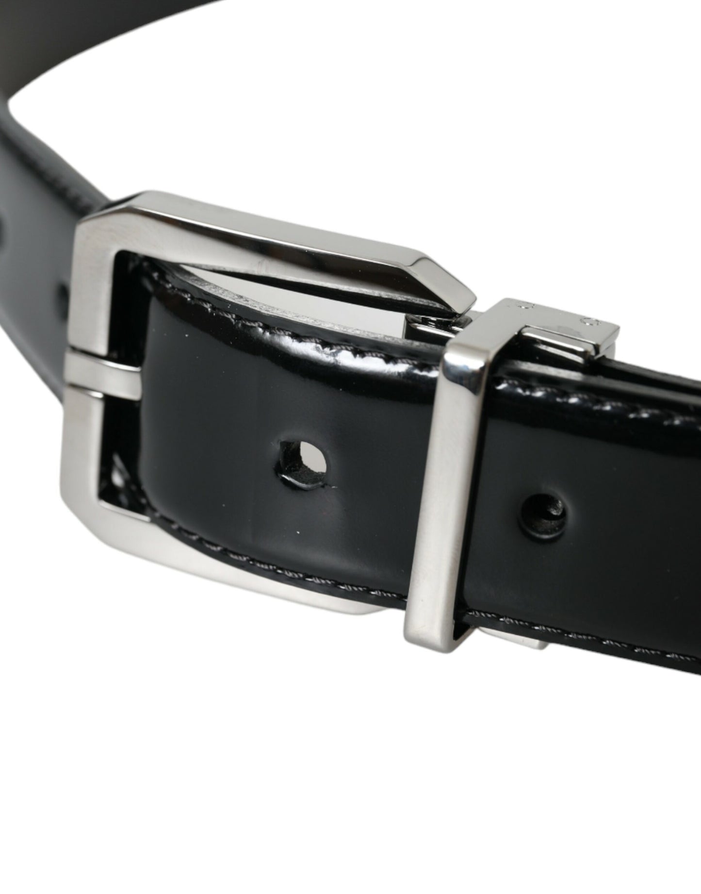 Dolce & Gabbana Black Leather Silver Metal Buckle Belt Men