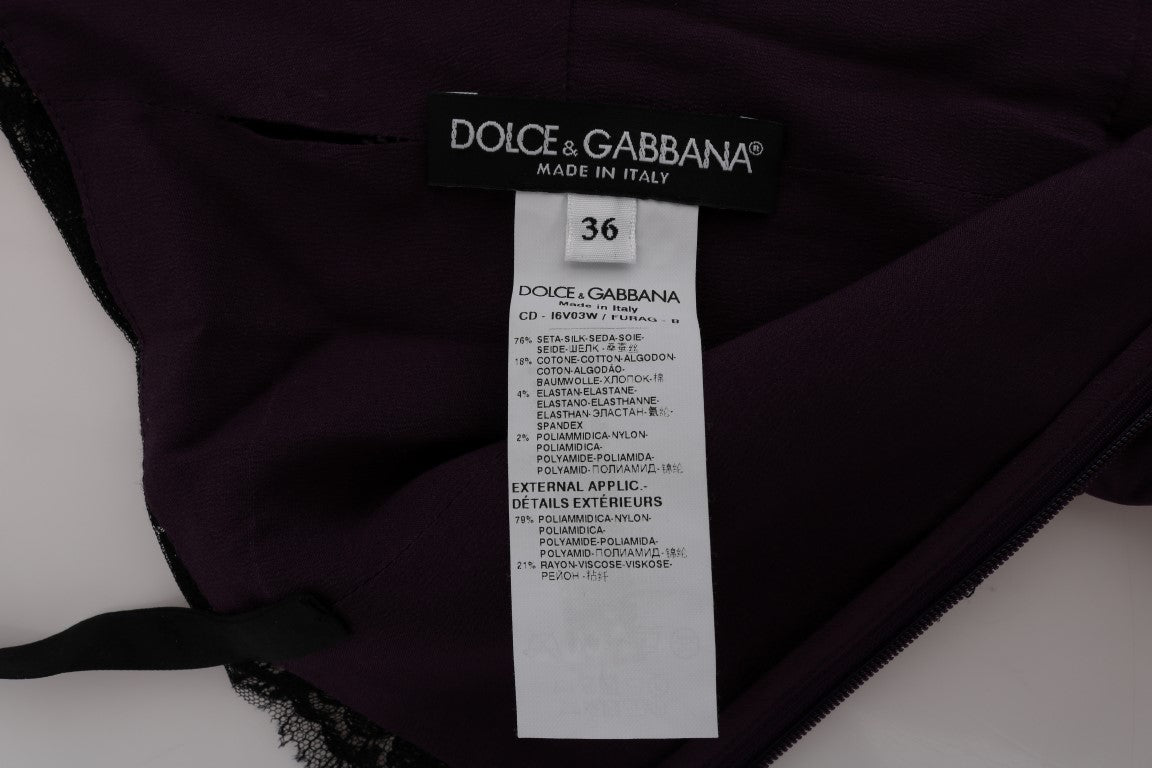 Dolce &amp; Gabbana Robe en dentelle noire extensible en soie violette