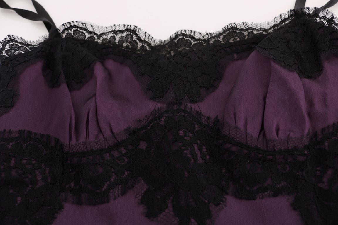 Dolce &amp; Gabbana Robe en dentelle noire extensible en soie violette