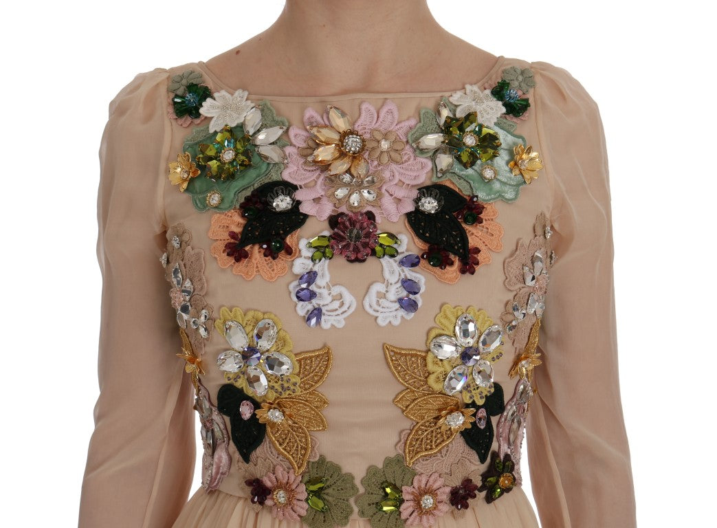 Dolce &amp; Gabbana Robe longue en soie florale et cristal rose