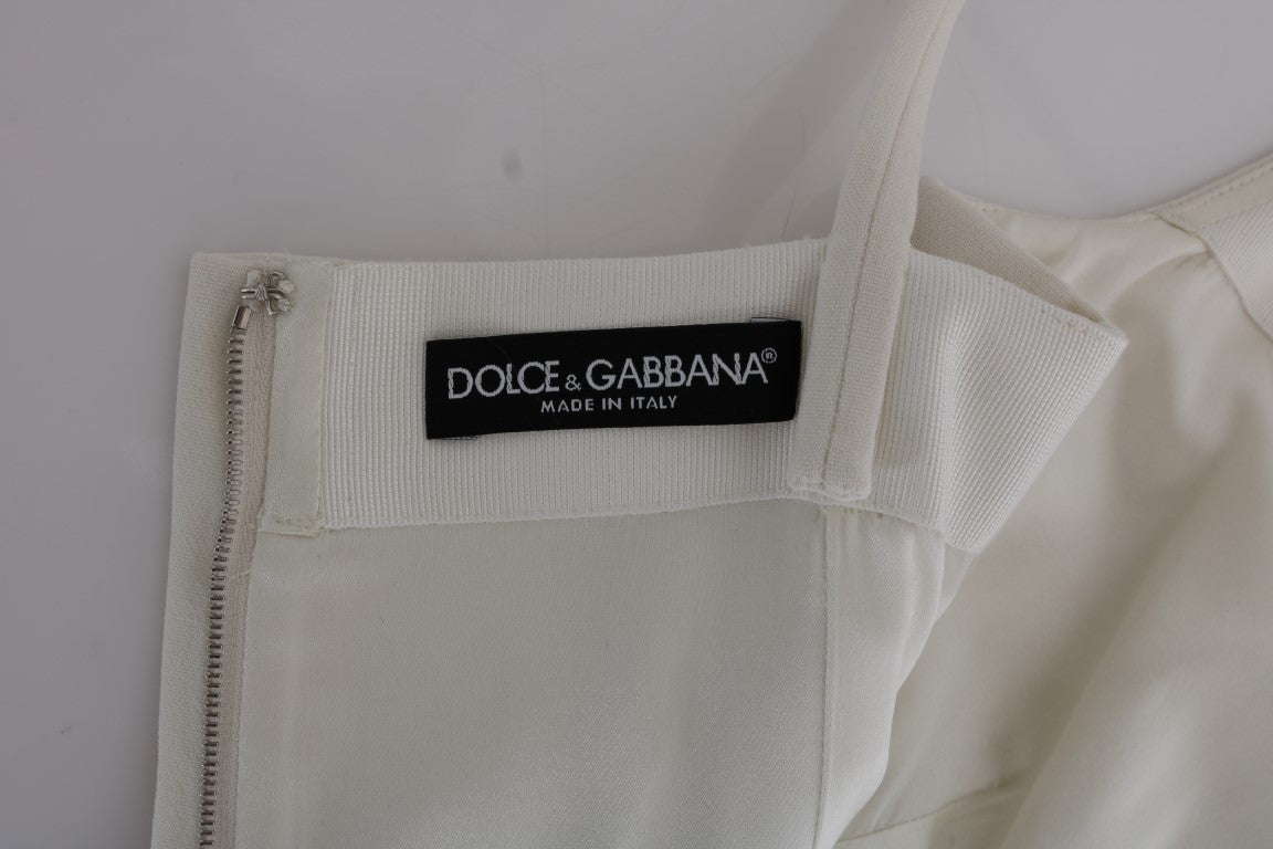 Dolce &amp; Gabbana Robe droite en laine blanche à broche extensible