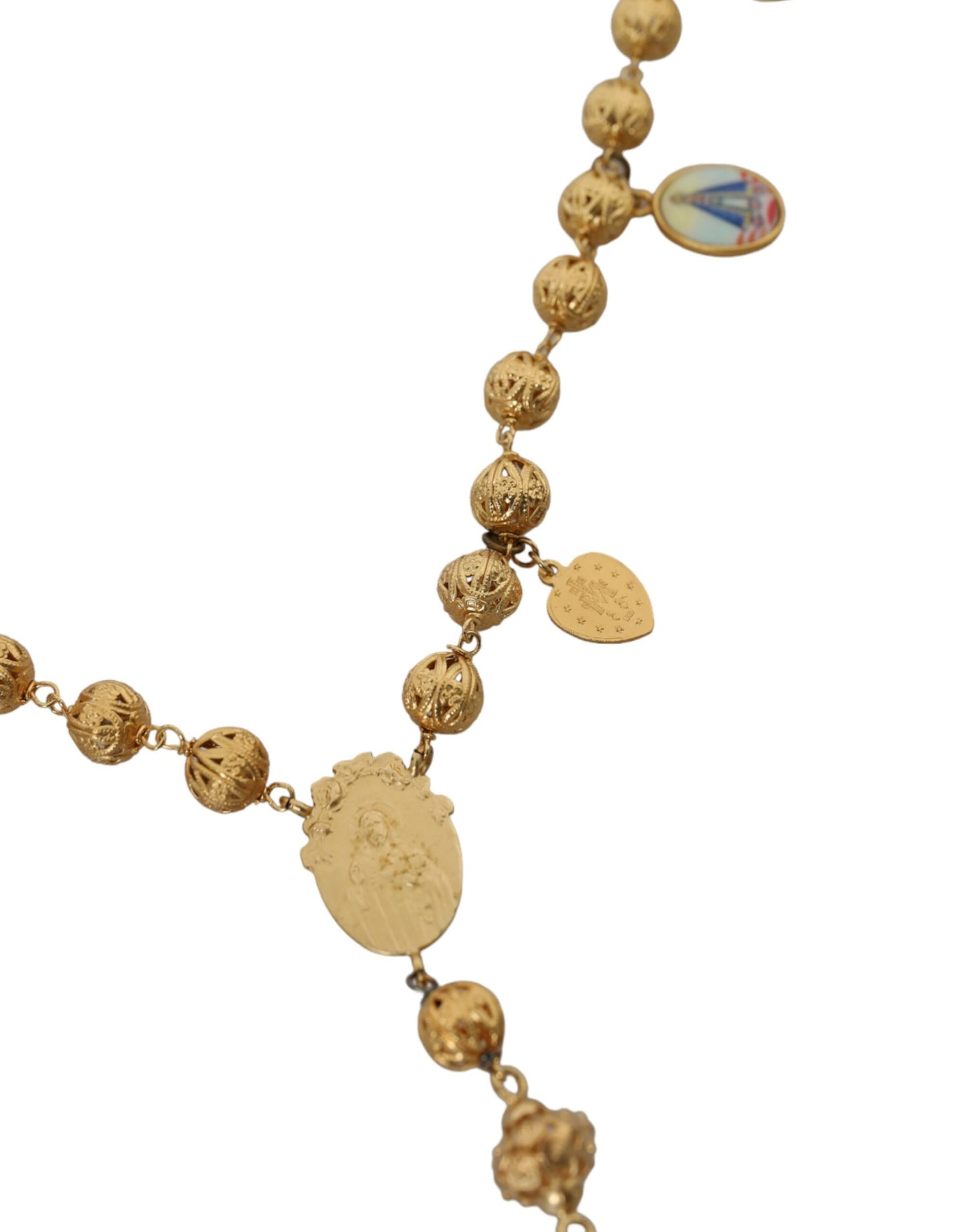 Dolce & Gabbana Gold Tone Chain Brass Beaded Statement Sicily Necklace