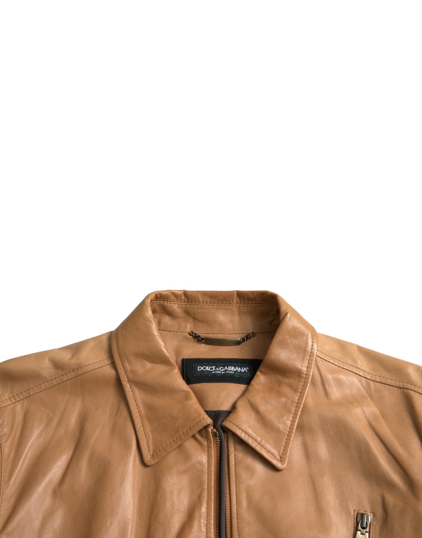 Dolce & Gabbana Brown Lamb Leather Full Zip Blouson Jacket