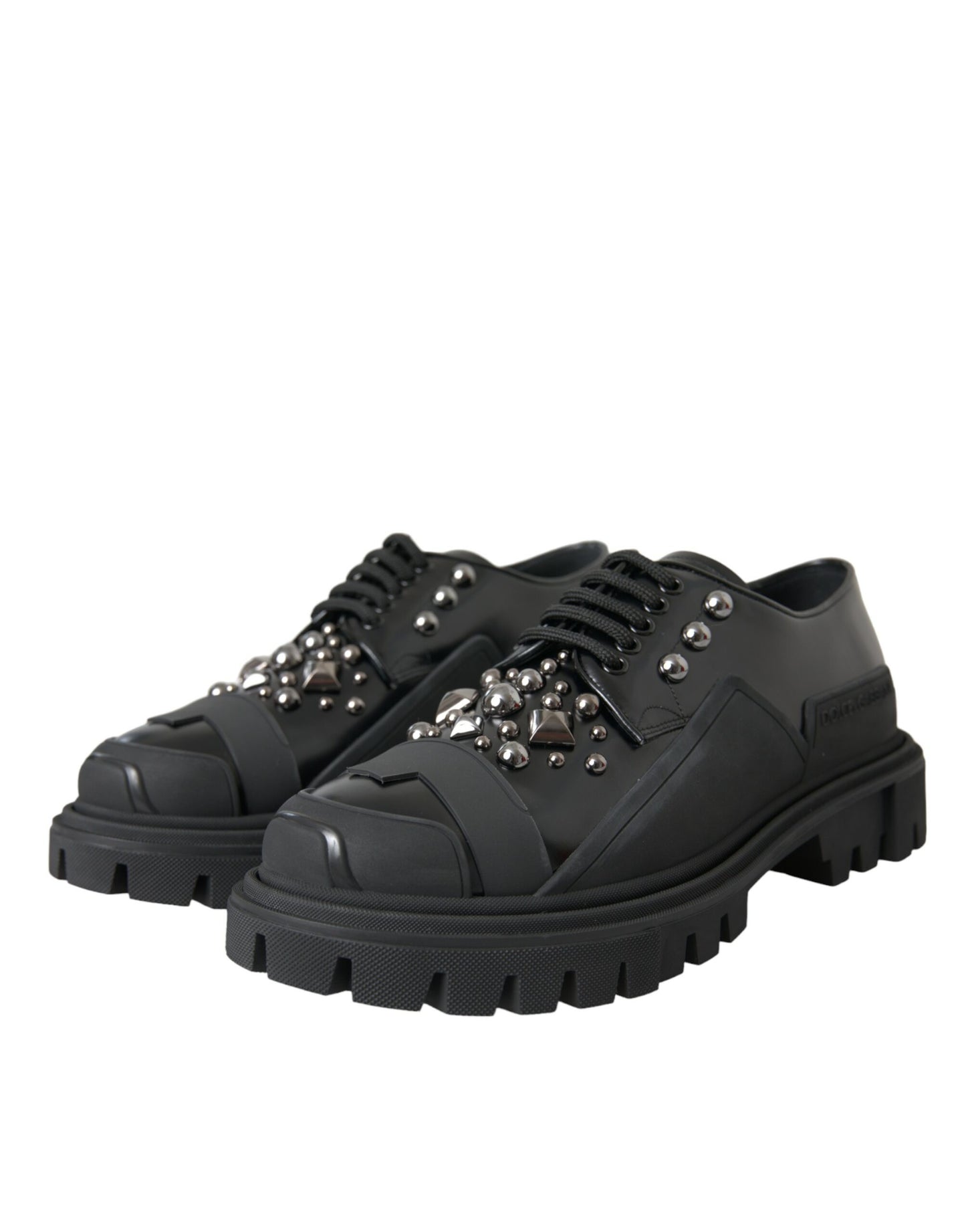 Dolce & Gabbana Black Leather Studded Trekking Sneakers Shoes